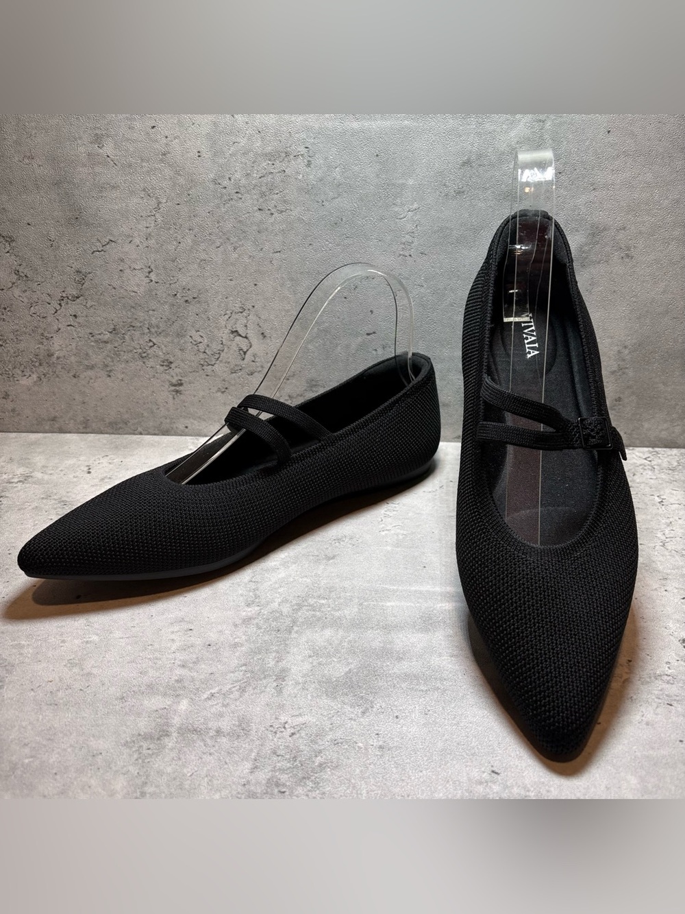 NEW VIVAIA Aria Pointed‑Toe Mary Jane Flats Shoes Black Knit Size 39.5/ 8.5